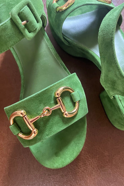 TIMELESS Platform Sandal - Green Suede Gold | Jeffrey Campbell