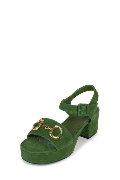 TIMELESS Platform Sandal - Green Suede Gold | Jeffrey Campbell
