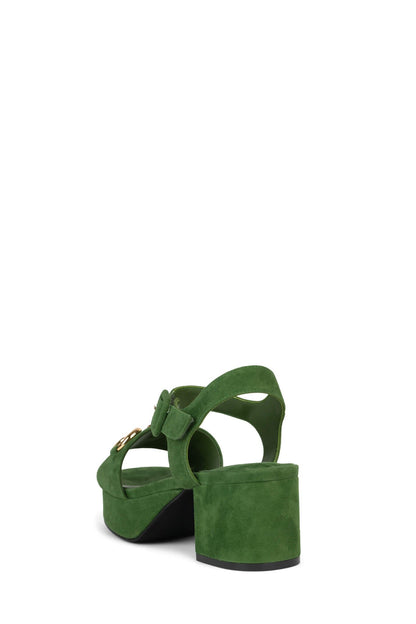 TIMELESS Platform Sandal - Green Suede Gold | Jeffrey Campbell