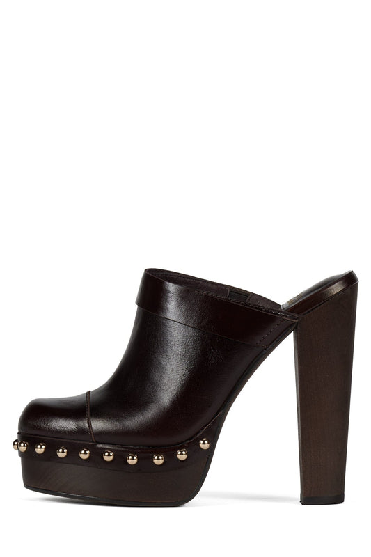 CONFIDENT Platform Mule with Stud Detail - Coffee Gold | Jeffrey Campbell