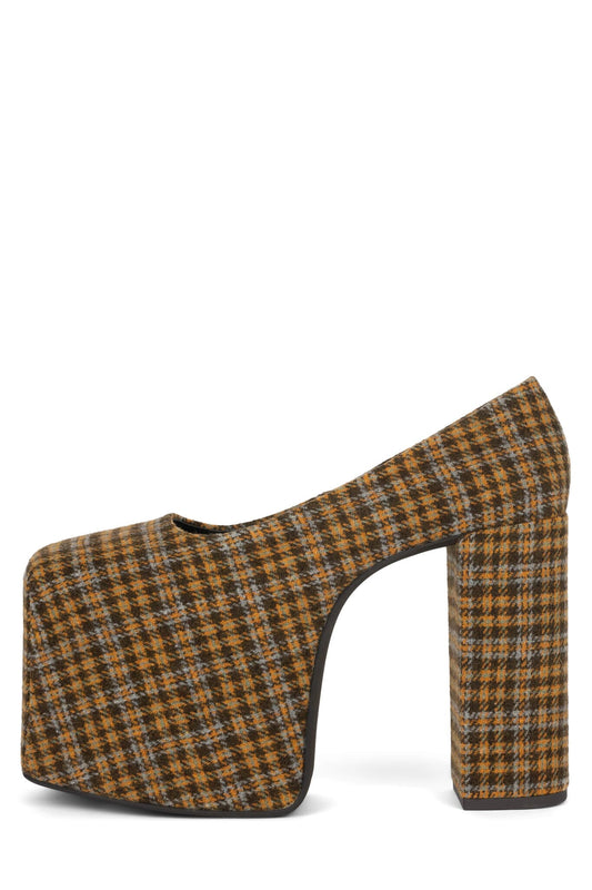 THE-DRAMA Platform Pump - Yellow Plaid Tweed | Jeffrey Campbell