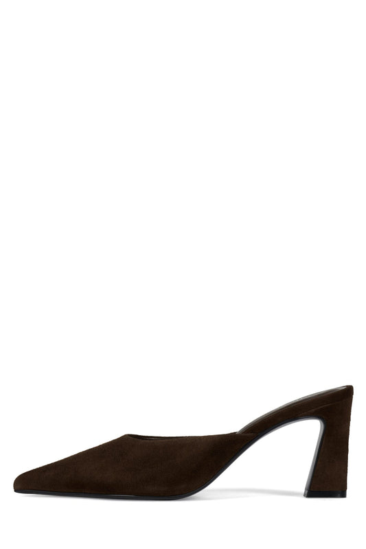 UNAMUSED Heeled Mule - Brown Suede | Jeffrey Campbell