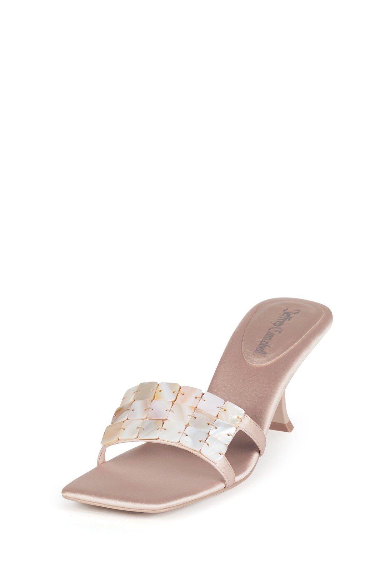 ABALONE-SH Heeled Sandal - Champagne Satin Combo | Jeffrey Campbell