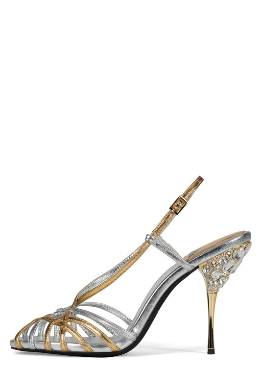 EPIPHANY Heeled Sandal - Silver Gold | Jeffrey Campbell