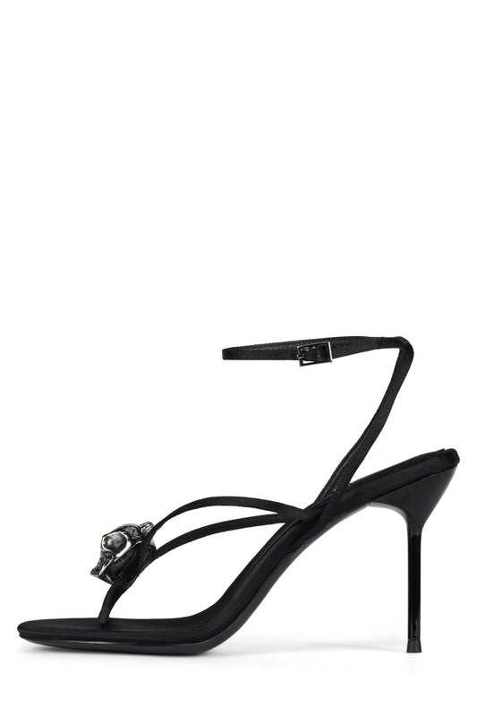 CRAMPS Heeled Thong Sandal - Black Satin Silver | Jeffrey Campbell