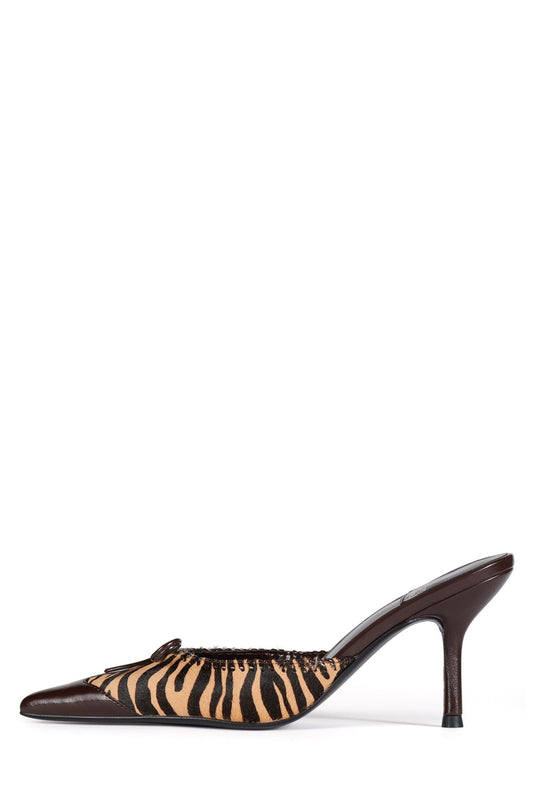CLARA-B-F Heeled Mule - Brown Zebra Combo | Jeffrey Campbell